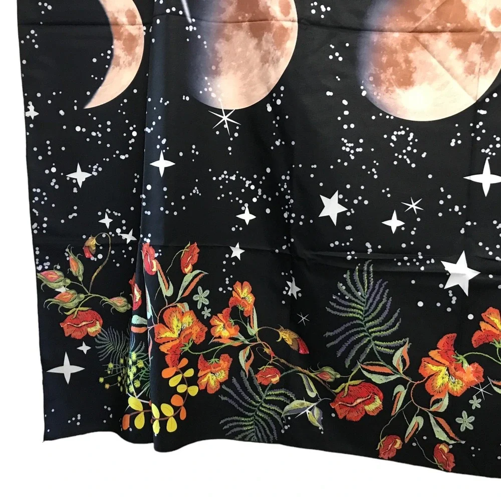 Moon Phase Floral Tapestry Celestial Starry Night Wall Hanging 51x59 Black
